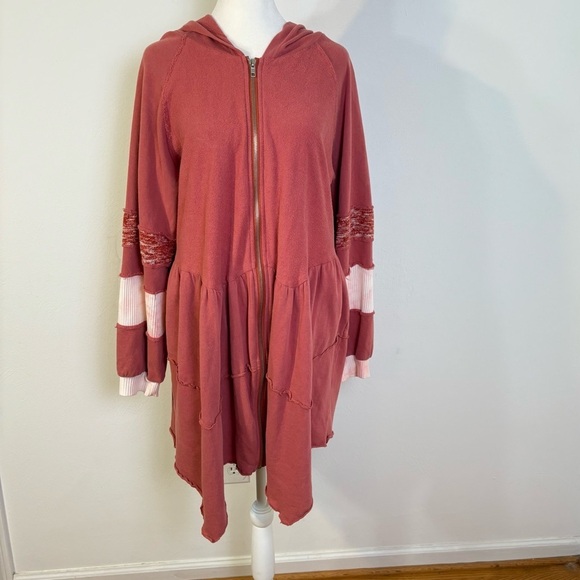 POL Boho Multimedia Tiered Tie Dye Inset Zip Tunic Hooded Jacket Hoodie BWT845 S - Picture 2 of 16